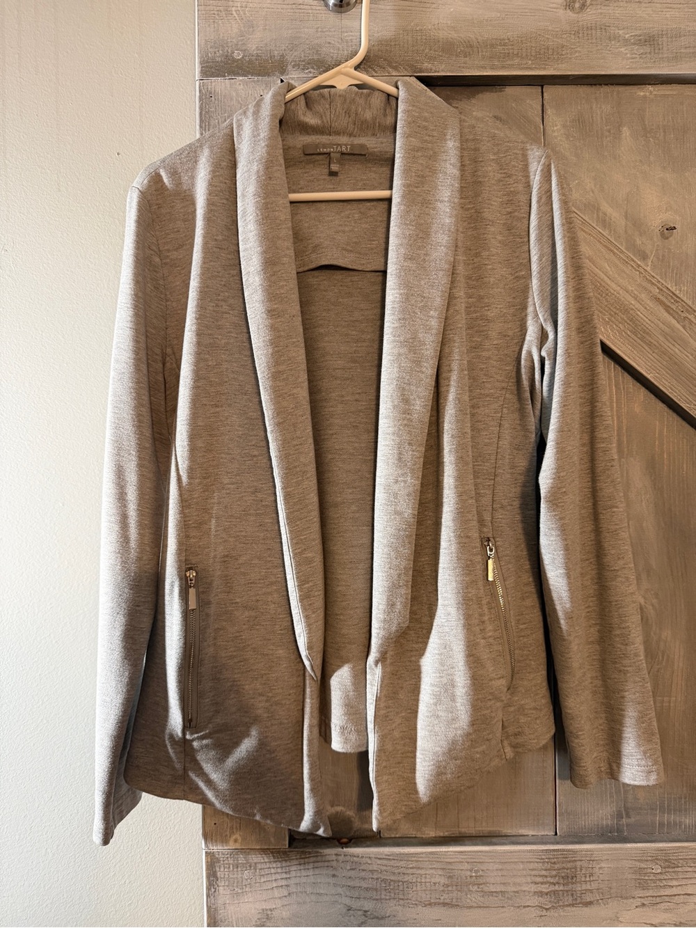 Light Gray Draped Zip Pocket Knit Blazer
